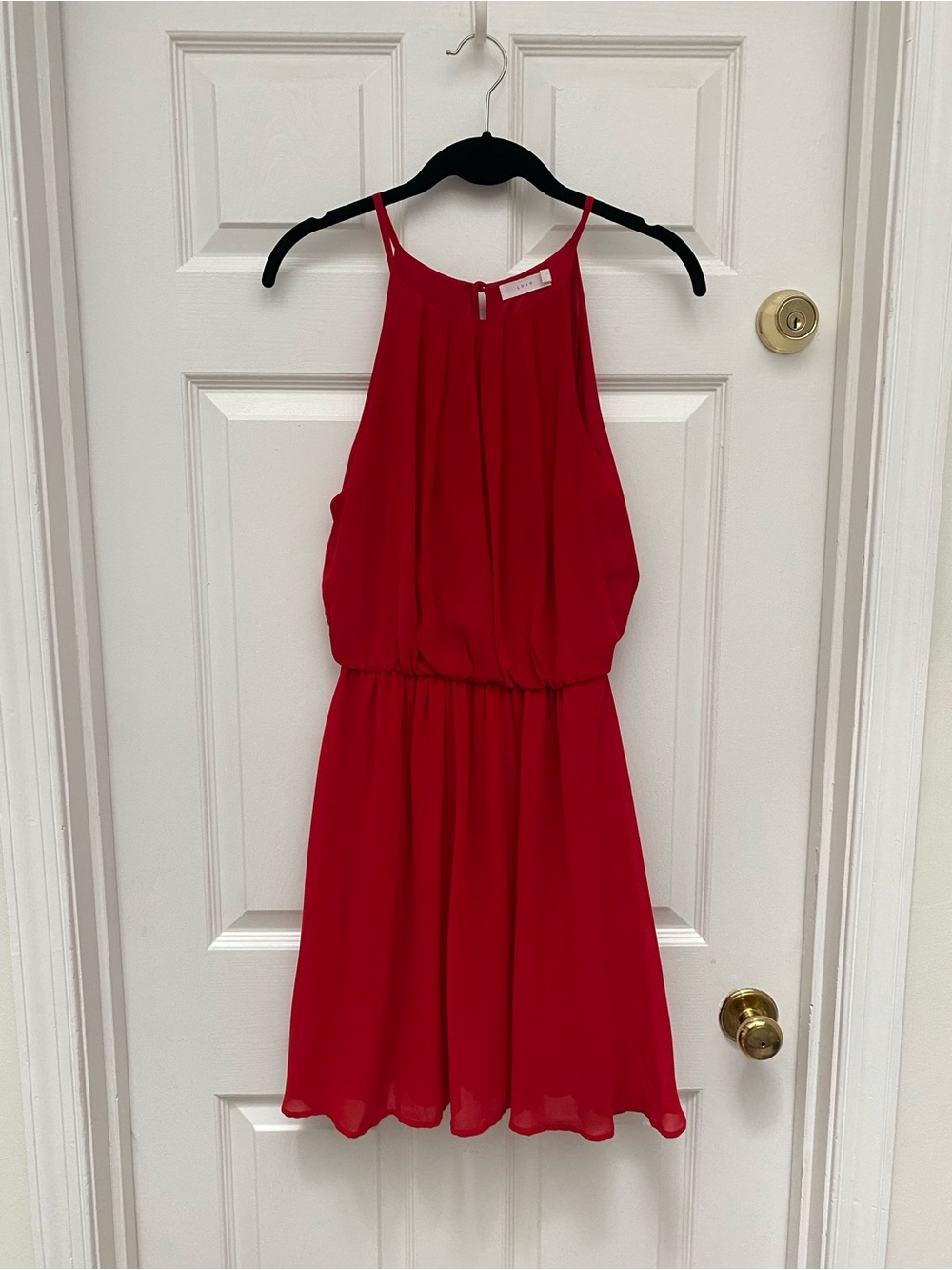Lush Red Halter Mini Dress with Elastic Waistline and Flowy Skirt - Large - Picture 2 of 6